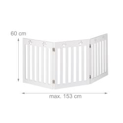 Barri&egrave;re de s&eacute;curit&eacute; pliable pour chien escalier porte 60 x 153 x 2 cm design joyeux en MDF blanc 1
