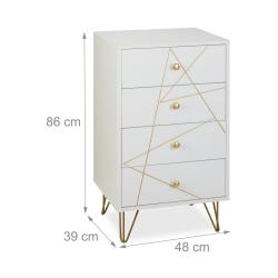 Commode de rangement blanche 4 tiroirs &eacute;l&eacute;gante salon chambre couloir finition mate en bois blanc 1