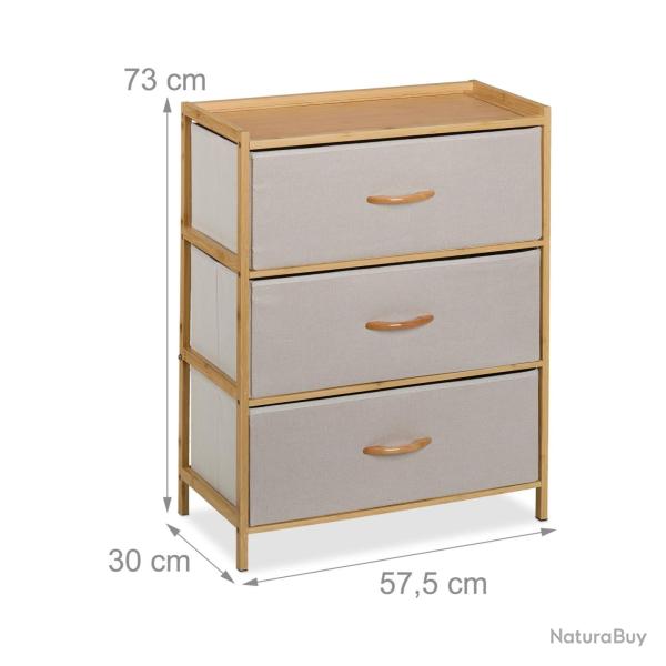 Commode � 3 tiroirs design �l�gant salon chambre 73 x 57,5 x 30 cm en bambou beige 13_0015950