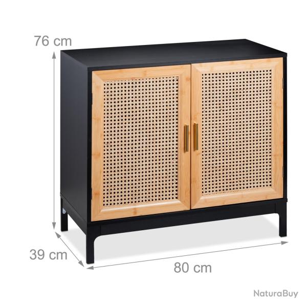 Commode r�tro �troite avec 2 portes 90 x 30 x 80 cm pour rangement et d�coration en bois noir 13_00