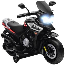 Moto &eacute;lectrique pour enfants 85.5 x 44.5 x 56 cm d&eacute;marrage doux roues stabilisatrices phares musiqu