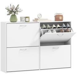 Armoire &agrave; chaussures 120 x 24 x 81 cm 4 portes double niveau gain de place moderne &eacute;pur&eacute; en panneau