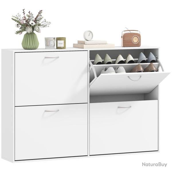 Armoire � chaussures 120 x 24 x 81 cm 4 portes double niveau gain de place moderne �pur� en panneau