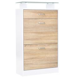 Armoire &agrave; chaussures pour entr&eacute;e 60 x 24 x 105,5 cm avec tiroir et &eacute;tag&egrave;re en verre style design en