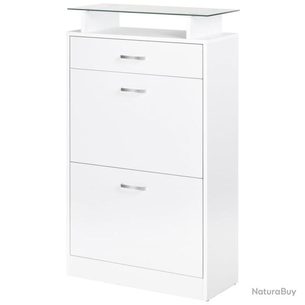 Armoire � chaussures entr�e 60 x 24 x 105,5 cm rangement tiroir �tag�re verre moderne en panneaux d
