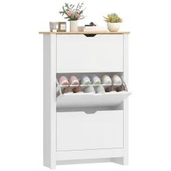 Armoire &agrave; chaussures entr&eacute;e 72 x 26 x 112 cm 3 portes 2 niveaux anti basculement &eacute;pur&eacute; en panneaux