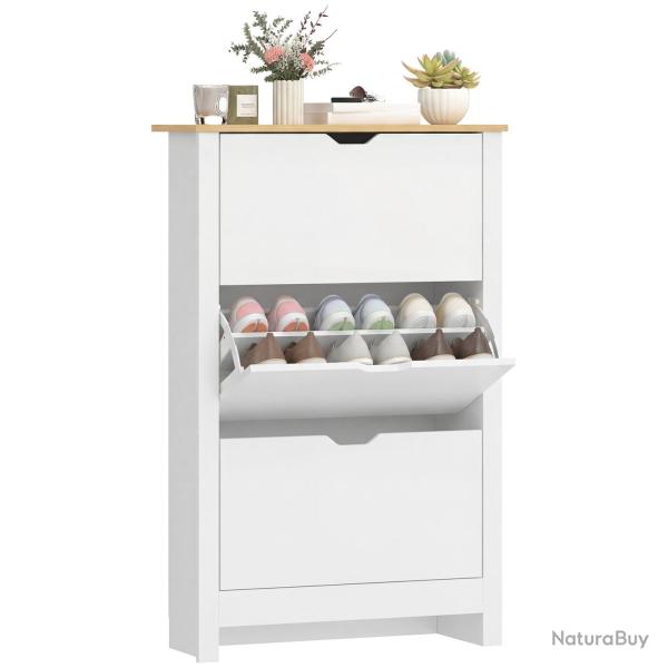 Armoire � chaussures entr�e 72 x 26 x 112 cm 3 portes 2 niveaux anti basculement �pur� en panneaux