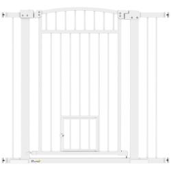 Barri&egrave;re de s&eacute;curit&eacute; pour chien porte int&eacute;gr&eacute;e 76-104 x 5 x 95 cm double verrouillage design &eacute;pur&eacute;