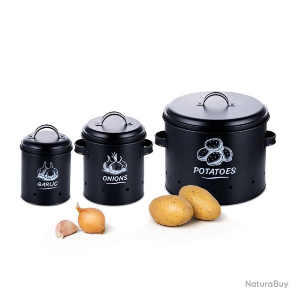 Lot de 3 bo�tes de rangement d�coratives cuisine stockage de pommes de terre oignons ail 21 x 26 x
