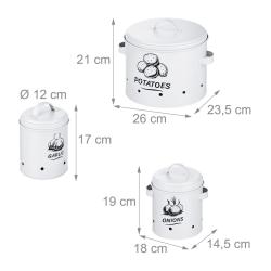 Lot de 3 bo&icirc;tes de rangement d&eacute;coratives cuisine stockage de pommes de terre oignons ail 21 x 26 x
