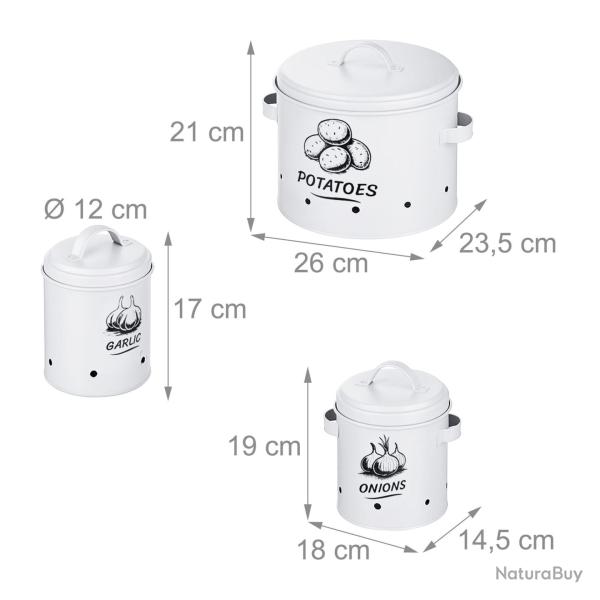 Lot de 3 bo�tes de rangement d�coratives cuisine stockage de pommes de terre oignons ail 21 x 26 x