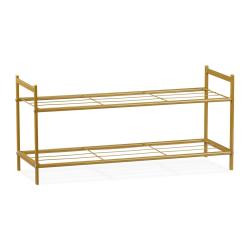Meuble &agrave; chaussures 2 &eacute;tages rangement pratique couloir 33,5 x 69,5 x 26 cm en acier dor&eacute; 13_0005862
