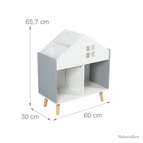 �tag�re enfant en forme de maison avec 6 compartiments 120 x 90 x 30 cm en MDF blanc 13_0017701