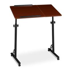 Table ordinateur portable r&eacute;glable avec roulettes et plateaux pivotants 80 x 50 cm en MDF bois &eacute;b&egrave;n