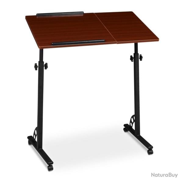 Table ordinateur portable r�glable avec roulettes et plateaux pivotants 80 x 50 cm en MDF bois �b�n