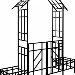 Arche de jardin en forme de maison 247 x 204 x 43 cm pour rosiers d&eacute;corative et bordure en fer noir