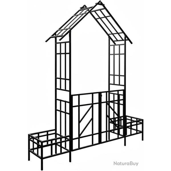 Arche de jardin en forme de maison 247 x 204 x 43 cm pour rosiers d�corative et bordure en fer noir