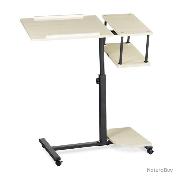 Table pour ordinateur portable r�glable avec roulettes surfaces inclinables 77 x 40 cm en MDF beige