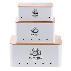 Lot de 3 bo&icirc;tes de rangement vintage style cuisine 19 x 33 x 15 cm en m&eacute;tal inoxydable blanc 13_001