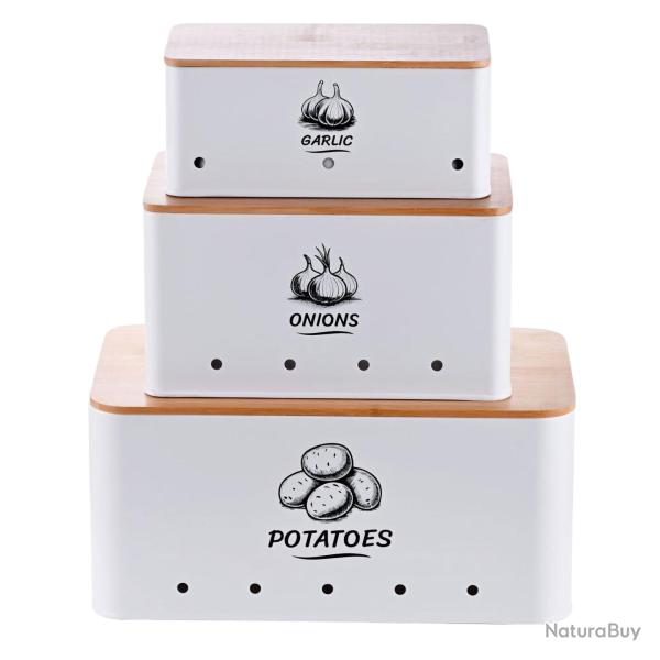 Lot de 3 bo�tes de rangement vintage style cuisine 19 x 33 x 15 cm en m�tal inoxydable blanc 13_001