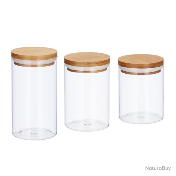 Lot de 3 pots de stockage pratiques pour cuisine rangement 10 x 10 x 15 cm en verre transparent 13_