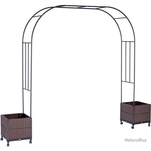 Arche de jardin avec 2 bacs pour plantes grimpantes 210 x 282 x 40 cm style romantique en acier noi