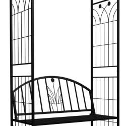Arche &agrave; rosiers avec banc 210 x 134 x 48 cm ambiance cosy d&eacute;coratif jardin en fer noir 13_0018827