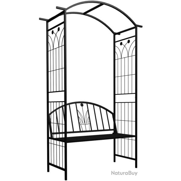 Arche � rosiers avec banc 210 x 134 x 48 cm ambiance cosy d�coratif jardin en fer noir 13_0018827