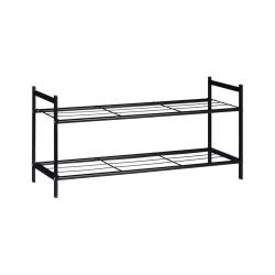 Meuble &agrave; chaussures 2 &eacute;tages couloir rangement stable 33,5 x 69,5 x 26 cm en acier noir 13_0005858