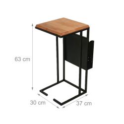 Table d'appoint design industriel forme en C 50 x 30 x 60 cm avec rangement pratique en bois massif