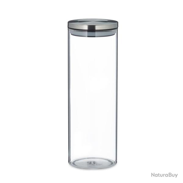 Lot de 3 pots de stockage en verre transparent 1,6 l pour provisions cuisine en acier inoxydable no