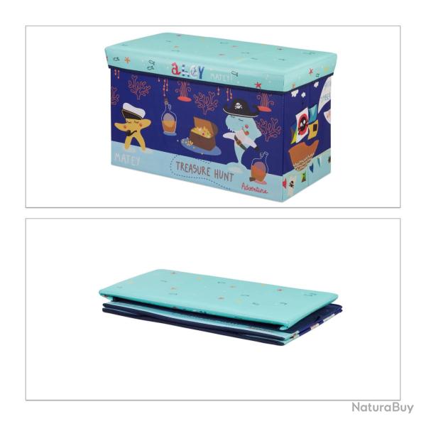 Tabouret coffre de rangement pliable pour jouets enfant 36 x 60,5 x 30,5 cm en polyester bleu 13_00