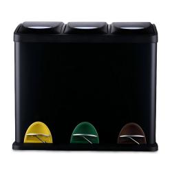 Poubelle de cuisine &agrave; 3 compartiments 39,5 x 46 x 26,5 cm avec p&eacute;dale hygi&eacute;nique design moderne en