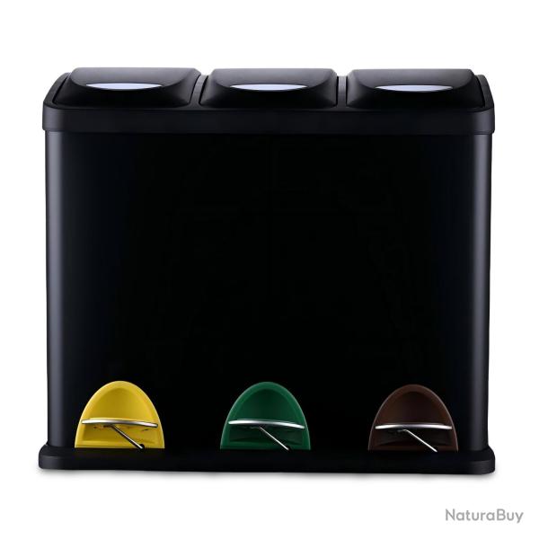 Poubelle de cuisine � 3 compartiments 39,5 x 46 x 26,5 cm avec p�dale hygi�nique design moderne en