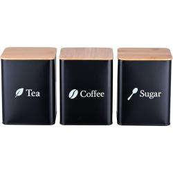 Lot de 3 bo&icirc;tes herm&eacute;tiques carr&eacute;es cuisine 15 x 11 x 11 cm design moderne en m&eacute;tal noir 13_0018593