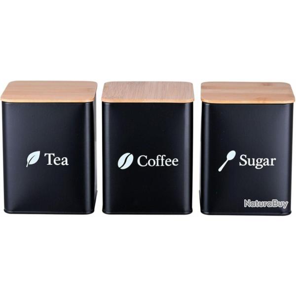 Lot de 3 bo�tes herm�tiques carr�es cuisine 15 x 11 x 11 cm design moderne en m�tal noir 13_0018593