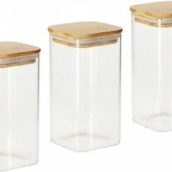 Lot de 3 bocaux de conservation pratiques cuisine 21 x 10 x 10 cm herm&eacute;tiques design moderne en ver