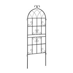 Lot de 2 treillis de jardin d&eacute;coratif noir en m&eacute;tal 150 x 50 x 1,5 cm avec support pour plantes gri