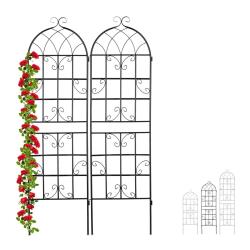 Lot de 2 treillis de jardin d&eacute;coratif noir en m&eacute;tal 150 x 50 x 1,5 cm avec support pour plantes gri
