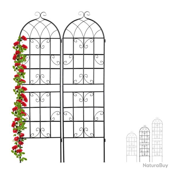 Lot de 2 treillis de jardin d�coratif noir en m�tal 150 x 50 x 1,5 cm avec support pour plantes gri