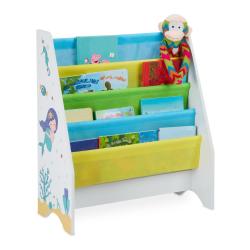 Etag&egrave;re enfant &agrave; livres 71 x 62 x 29 cm 4 compartiments suspendus en tissu color&eacute; en agglom&eacute;r&eacute; blan