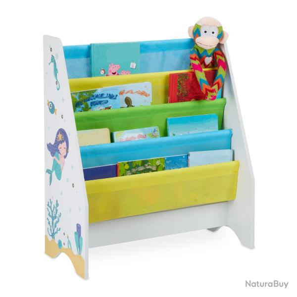 Etag�re enfant � livres 71 x 62 x 29 cm 4 compartiments suspendus en tissu color� en agglom�r� blan