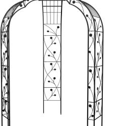 Arche pour rosiers en m&eacute;tal noir 250 x 178 x 178 cm avec ornements &eacute;l&eacute;gants style romantique en fer