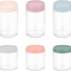 Lot de 6 bocaux en verre pour confitures gel&eacute;es 8,5 x 8,5 cm et 11,5 x 8,5 cm design moderne en ver