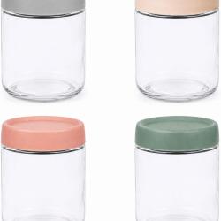 Lot de 4 bocaux en verre pour confitures 11,5 x 8,5 cm herm&eacute;tiques design moderne en verre transpar
