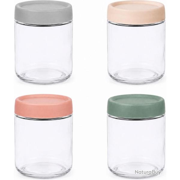 Lot de 4 bocaux en verre pour confitures 11,5 x 8,5 cm herm�tiques design moderne en verre transpar