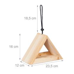 Mangeoire &agrave; oiseaux triangulaire design &eacute;pur&eacute; jardin 30 x 25 x 25 cm en bois de sapin naturel 13_00