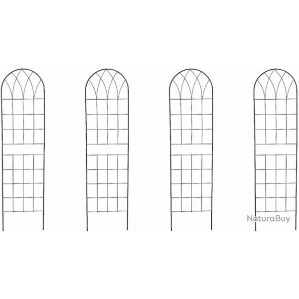 Lot de 4 treillis arqu� pour plantes grimpantes jardin 150 x 40 x 1 cm en acier noir 13_0018878