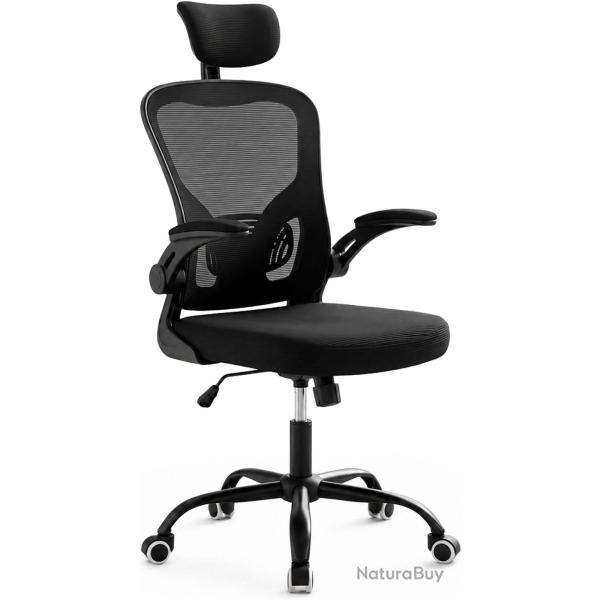 Fauteuil de bureau ergonomique r�glable pivotant soutien lombaire 117 x 64 x 73 cm en plastique noi