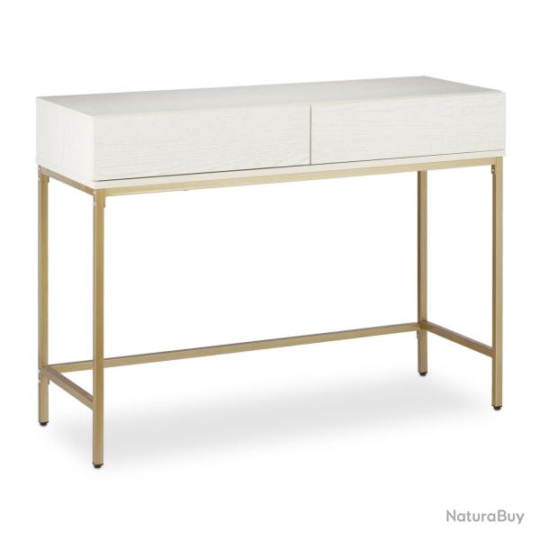 Table de console �troite avec 2 tiroirs �l�gante pour couloir salon 100 x 30 x 75 cm en bois blanc